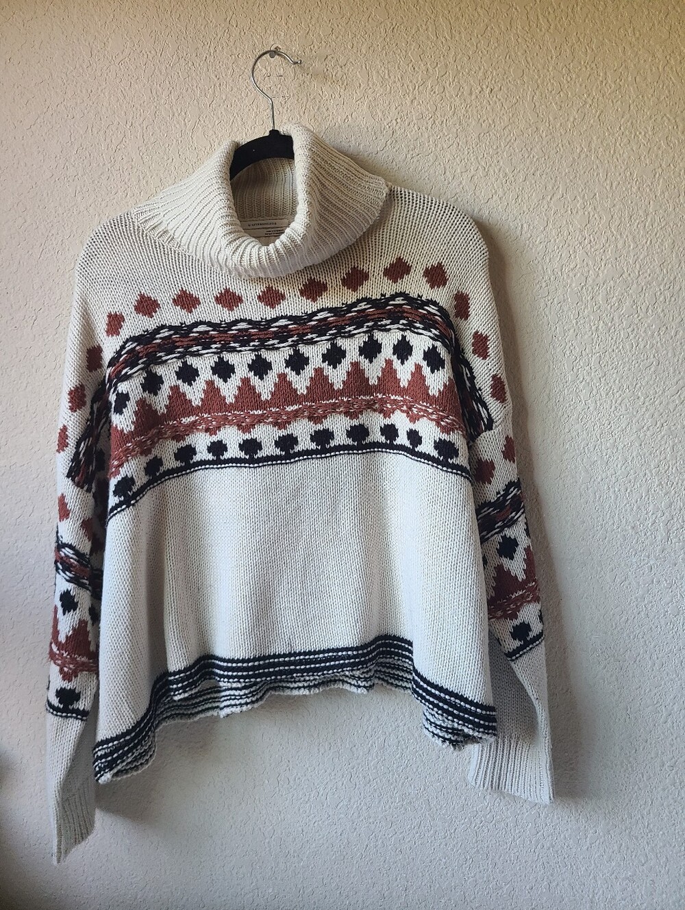 Anthropologie Cream Turtleneck Fair Isle Sweater Size M